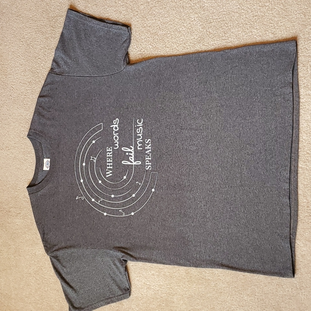 Where words fail music speaks charcoal gray tshirt size Large